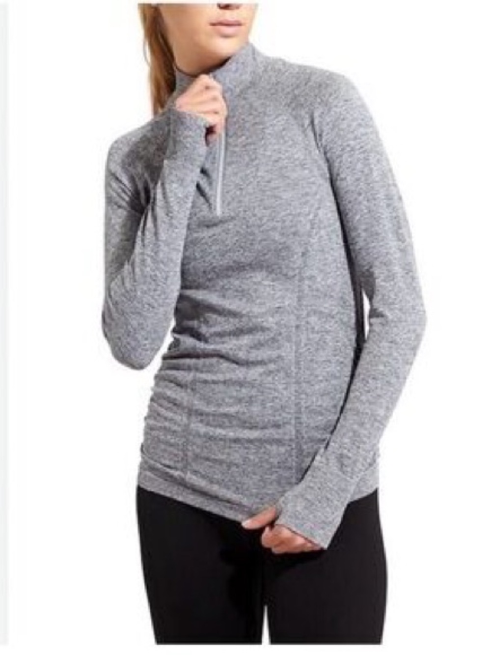 Athleta Top Women Medium Gray Polyester Ruched Long Sleeve Quarter Zip
